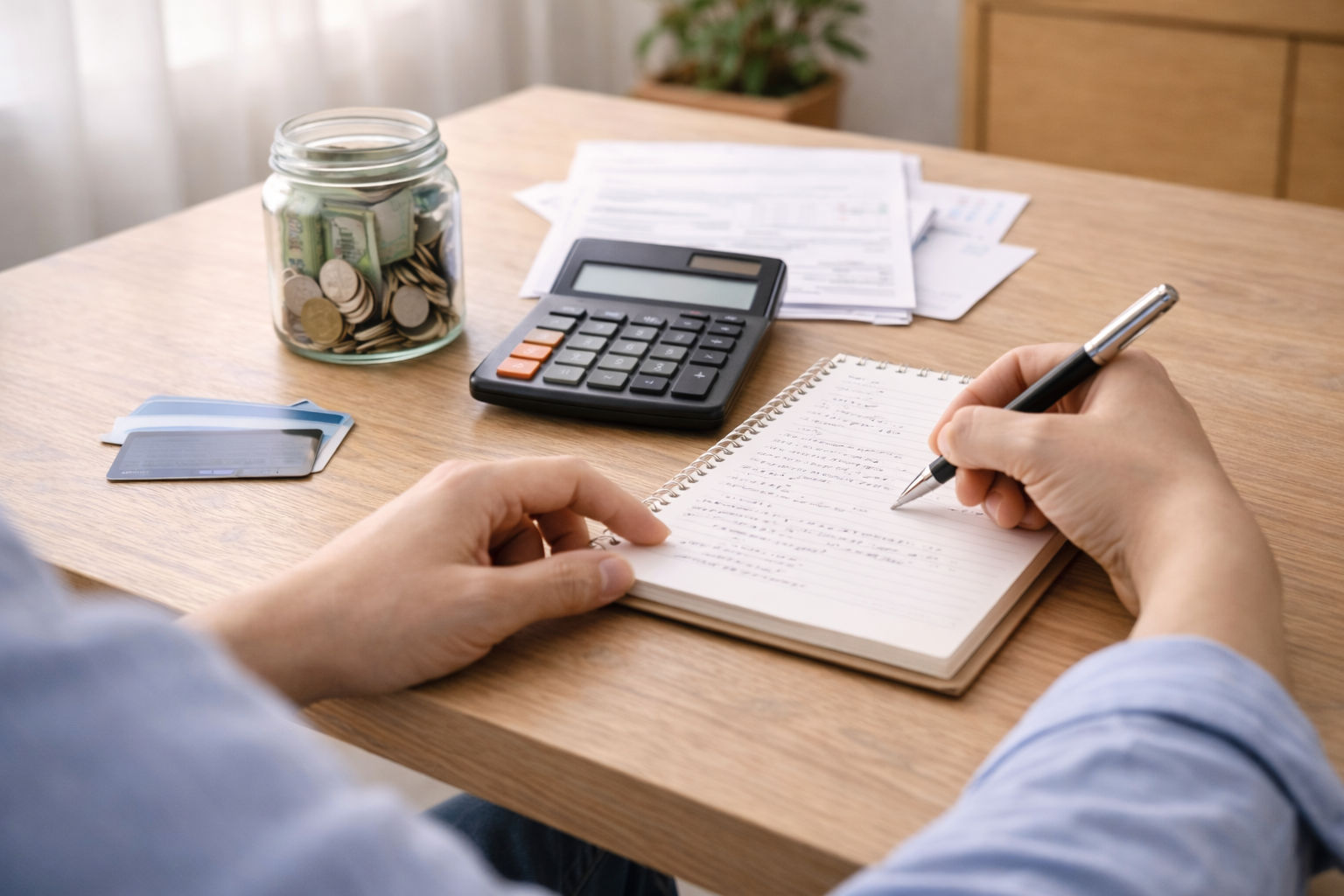 비상자금과 대출 계획을 함께 점검하는 실사 이미지